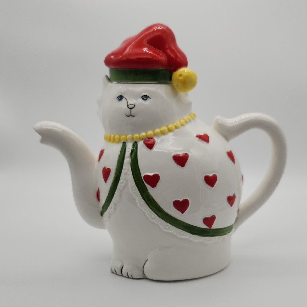 RARE Paula Best Bertholf 1986 Shafford Cat in Pajamas Heart Dot Tea Pot - 8½"